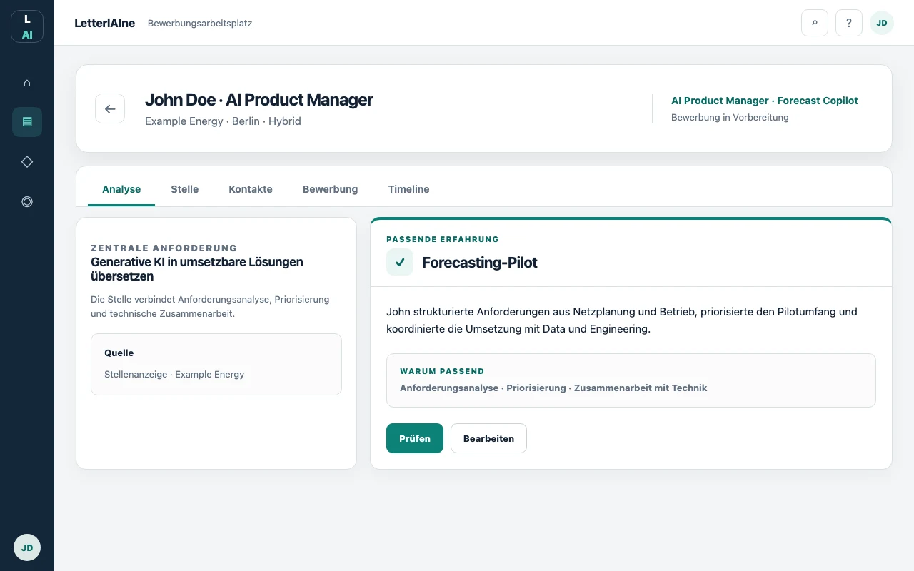 Screenshot of John Doe’s experience match showing the forecasting pilot and its connection to the target role.